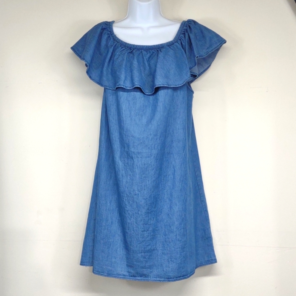 New Speed Control New York XL Ruffled Cotton Denim Mini dress